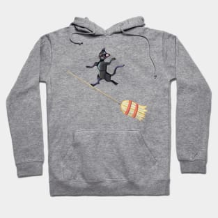 Broom Surfing Black Cat Hoodie